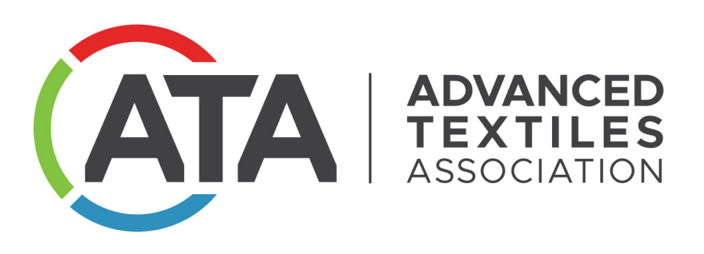 Logo featuring "ATA" in bold black letters, accompanied by colorful circular accents in red, green, and blue, with "ADVANCED TEXTILES ASSOCIATION" below.