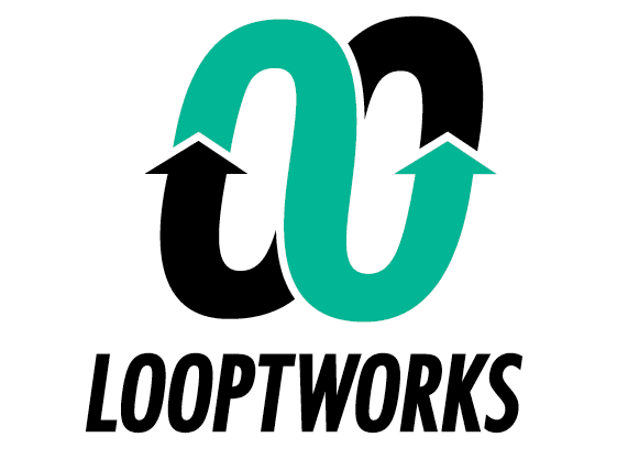 Stylized logo of Looptworks featuring interconnected green and black loops with upward arrows, accompanied by bold lettering below.