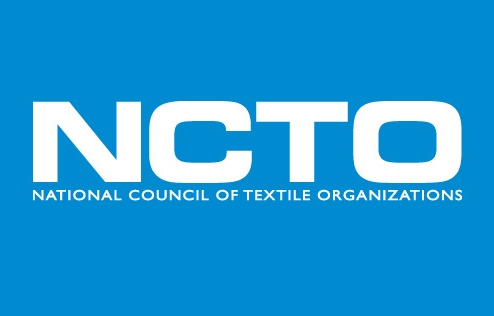 White text logo of "NCTO" and "National Council of Textile Organizations" on a vibrant blue background.